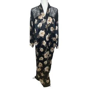 VTG Valentino Intimo Neiman Marcus Floral Lace Long Robe Women's XLP NO BELT